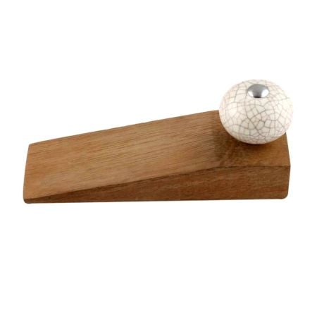2 Pieces Cream Crackle Ceramic Wooden Door Stopper